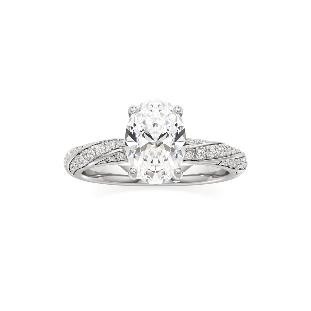 2.00 ct Twisted Pavé Ring, IGI Certified Lab Grown Diamond, Woven Solitaire 2ct White Gold Oval