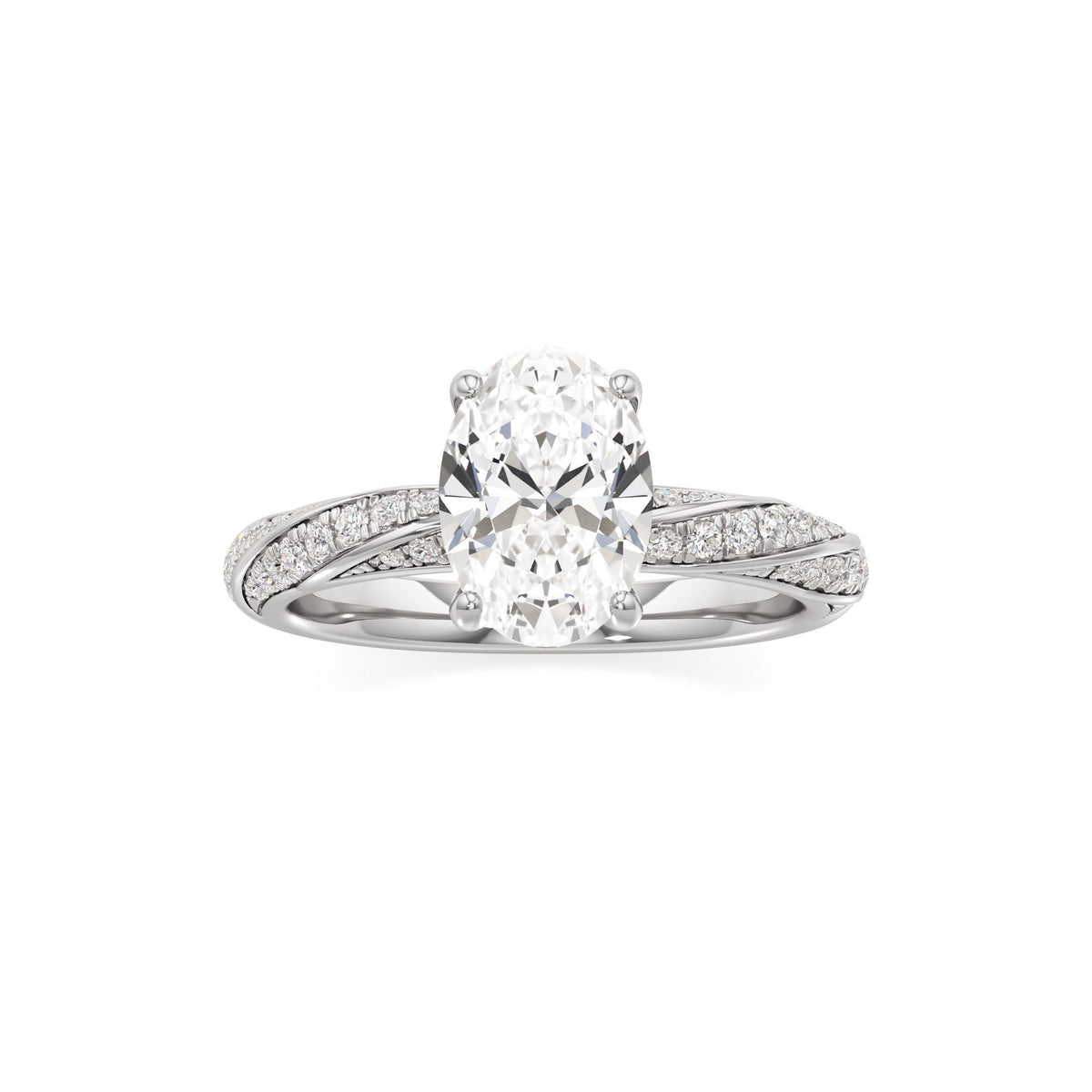 2.00 ct Twisted Pavé Ring, IGI Certified Lab Grown Diamond, Woven Solitaire 2ct White Gold Oval