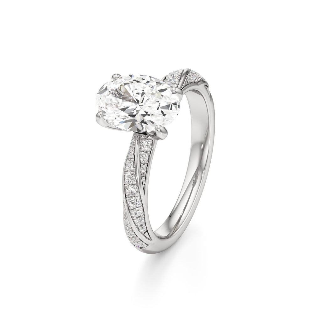 2.00 ct Twisted Pavé Ring, IGI Certified Lab Grown Diamond, Woven Solitaire 2ct White Gold Oval