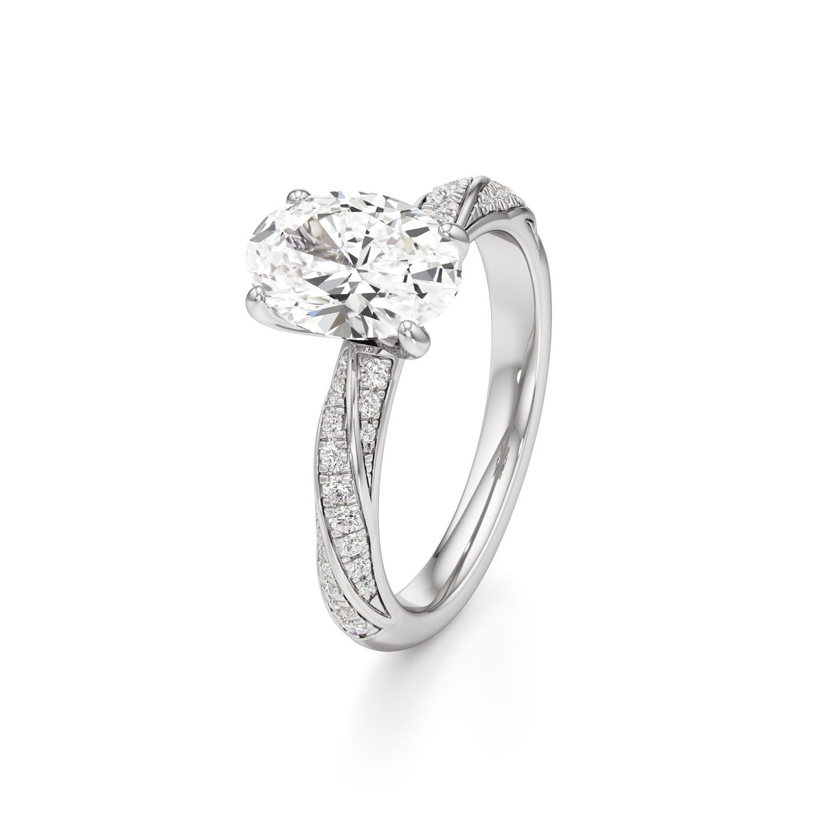 2.00 ct Twisted Pavé Ring, IGI Certified Lab Grown Diamond, Woven Solitaire 2ct White Gold Oval