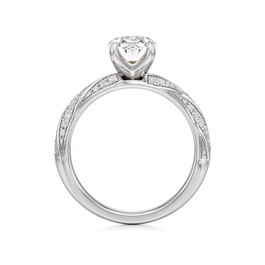 2.00 ct Twisted Pavé Ring, IGI Certified Lab Grown Diamond, Woven Solitaire 2ct White Gold Oval