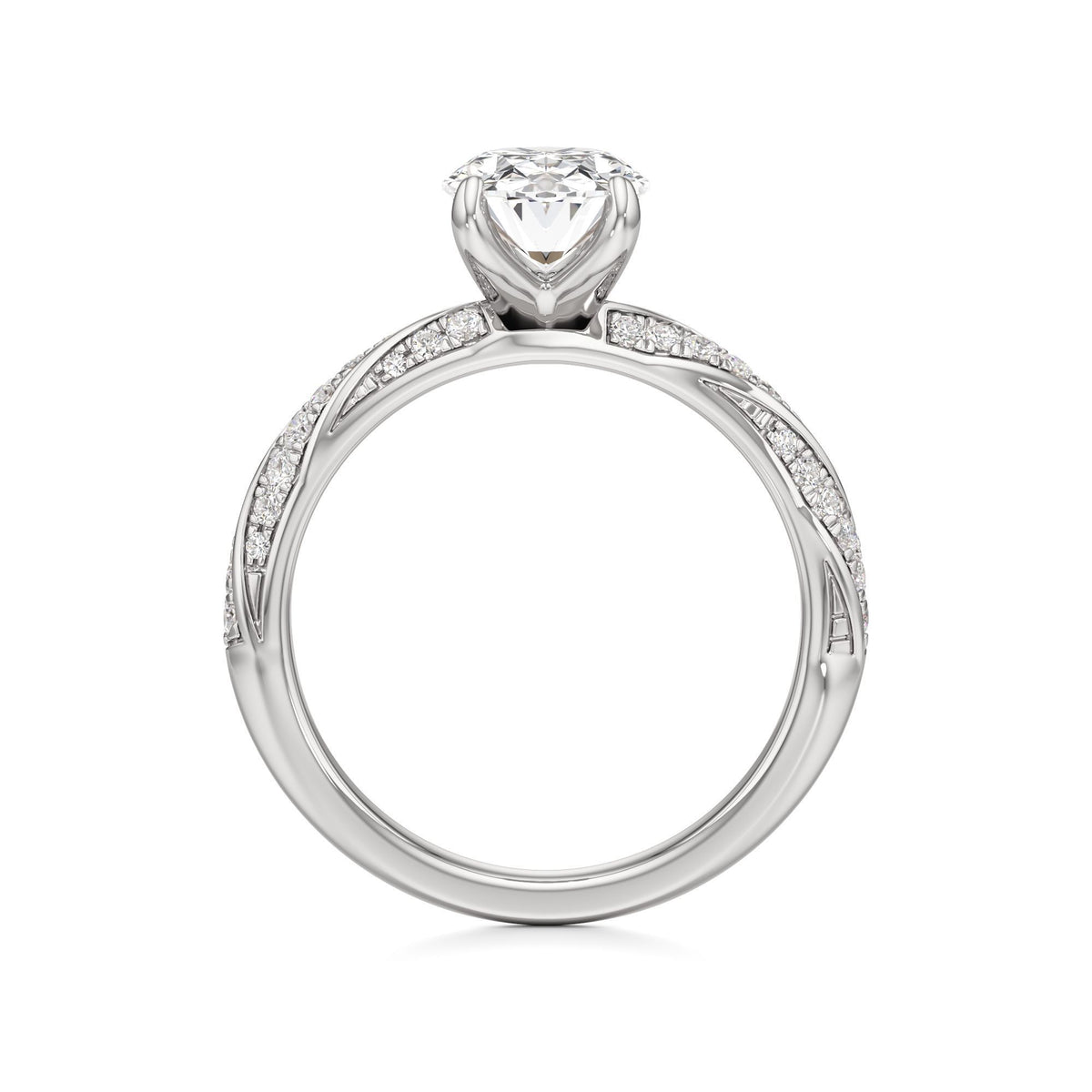 2.00 ct Twisted Pavé Ring, IGI Certified Lab Grown Diamond, Woven Solitaire 2ct White Gold Oval