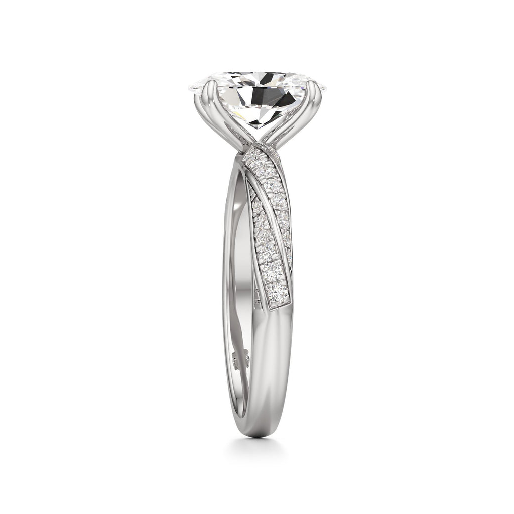 2.00 ct Twisted Pavé Ring, IGI Certified Lab Grown Diamond, Woven Solitaire 2ct White Gold Oval