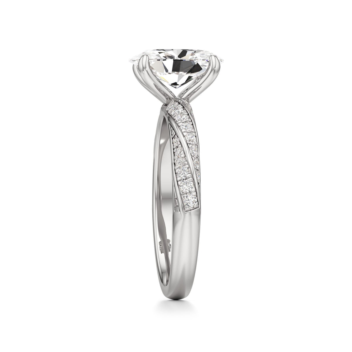 2.00 ct Twisted Pavé Ring, IGI Certified Lab Grown Diamond, Woven Solitaire 2ct White Gold Oval
