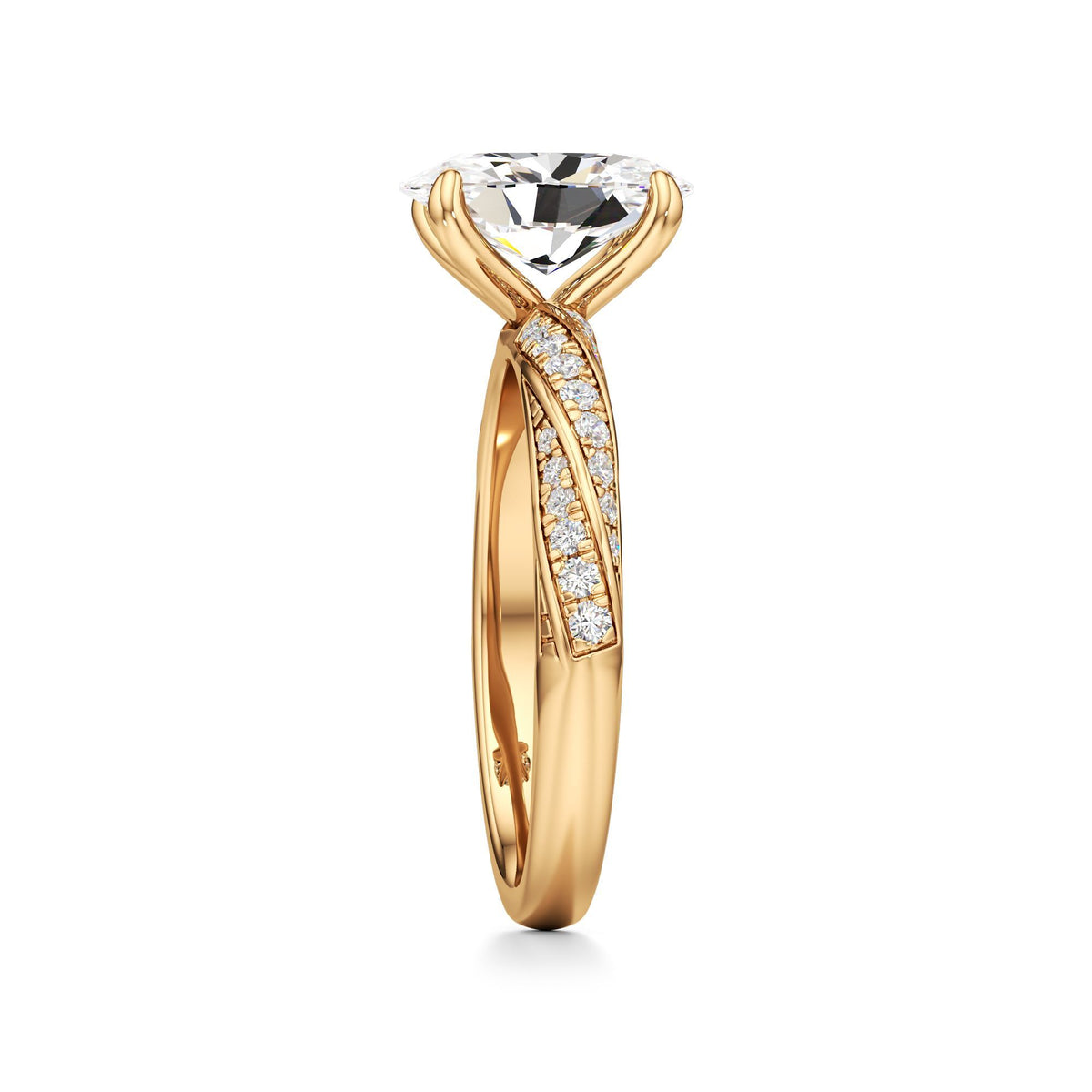 2.00 ct Twisted Pavé Ring, IGI Certified Lab Grown Diamond, Woven Solitaire 2ct Yellow Gold Oval