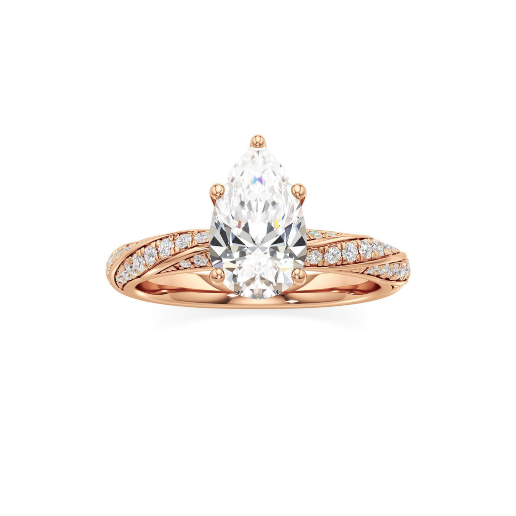2.00 ct Twisted Pavé Ring, IGI Certified Lab Grown Diamond, Woven Solitaire 2ct Rose Gold Pear