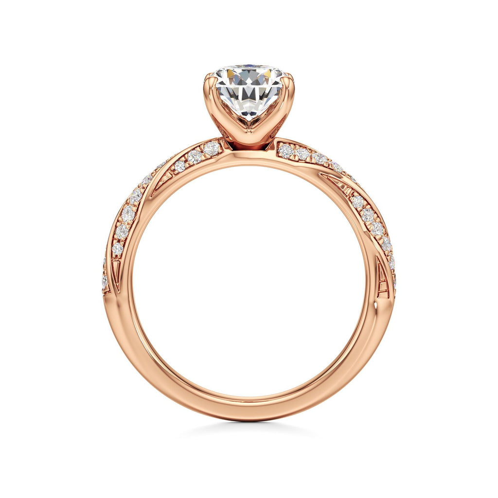 2.00 ct Twisted Pavé Ring, IGI Certified Lab Grown Diamond, Woven Solitaire 2ct Rose Gold Pear