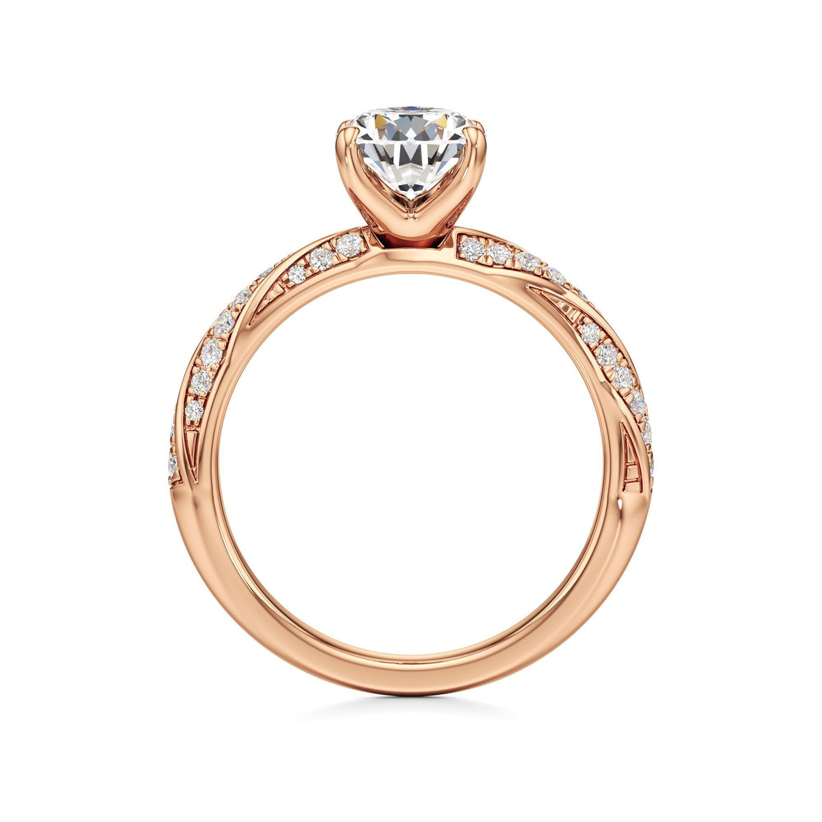 2.00 ct Twisted Pavé Ring, IGI Certified Lab Grown Diamond, Woven Solitaire 2ct Rose Gold Pear