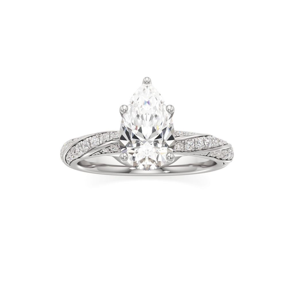 2.00 ct Twisted Pavé Ring, IGI Certified Lab Grown Diamond, Woven Solitaire 2ct White Gold Pear