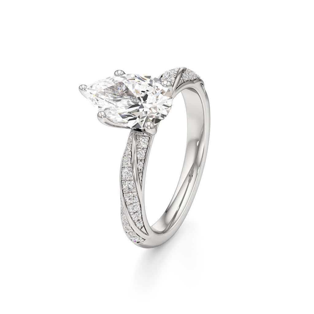 2.00 ct Twisted Pavé Ring, IGI Certified Lab Grown Diamond, Woven Solitaire 2ct White Gold Pear