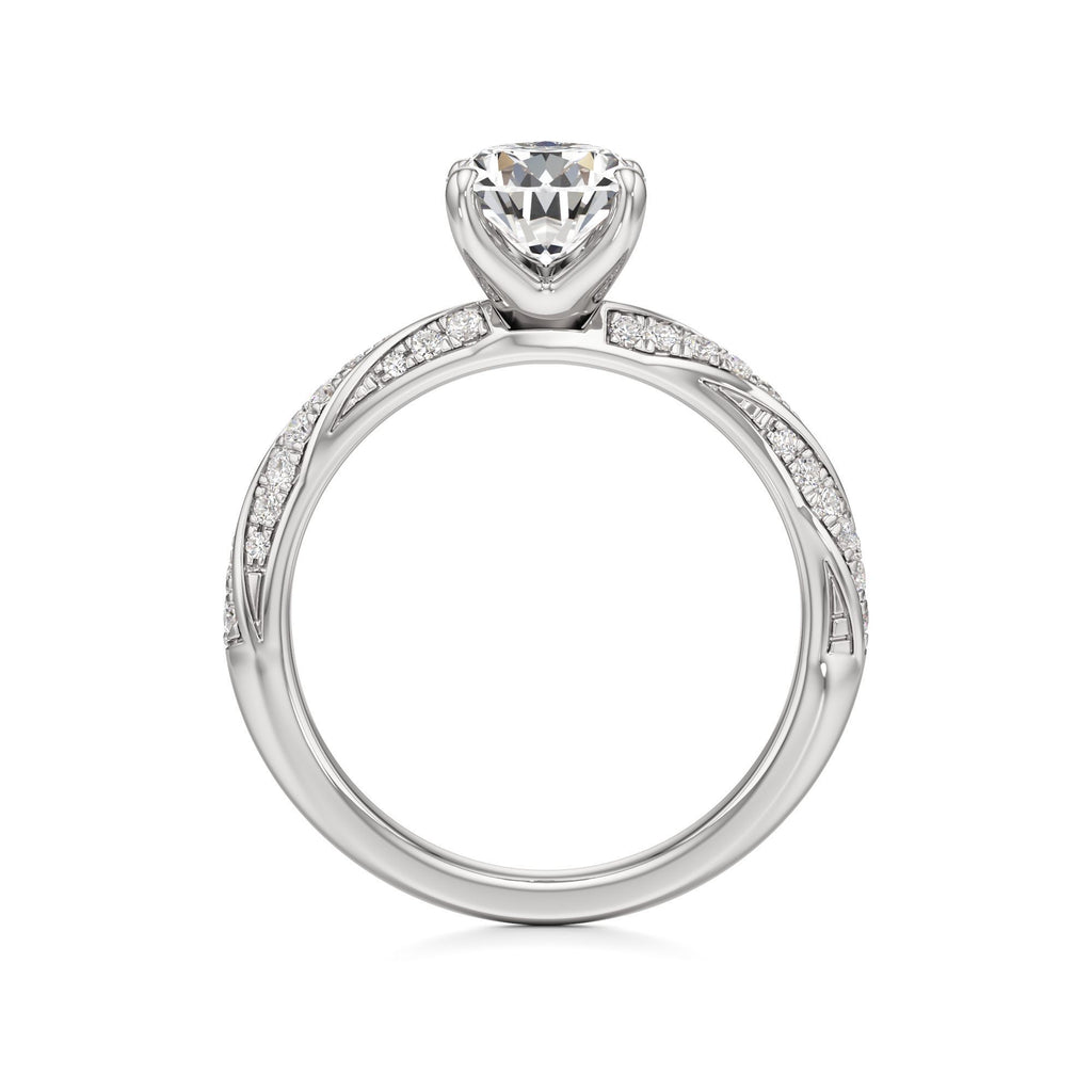 2.00 ct Twisted Pavé Ring, IGI Certified Lab Grown Diamond, Woven Solitaire 2ct White Gold Pear