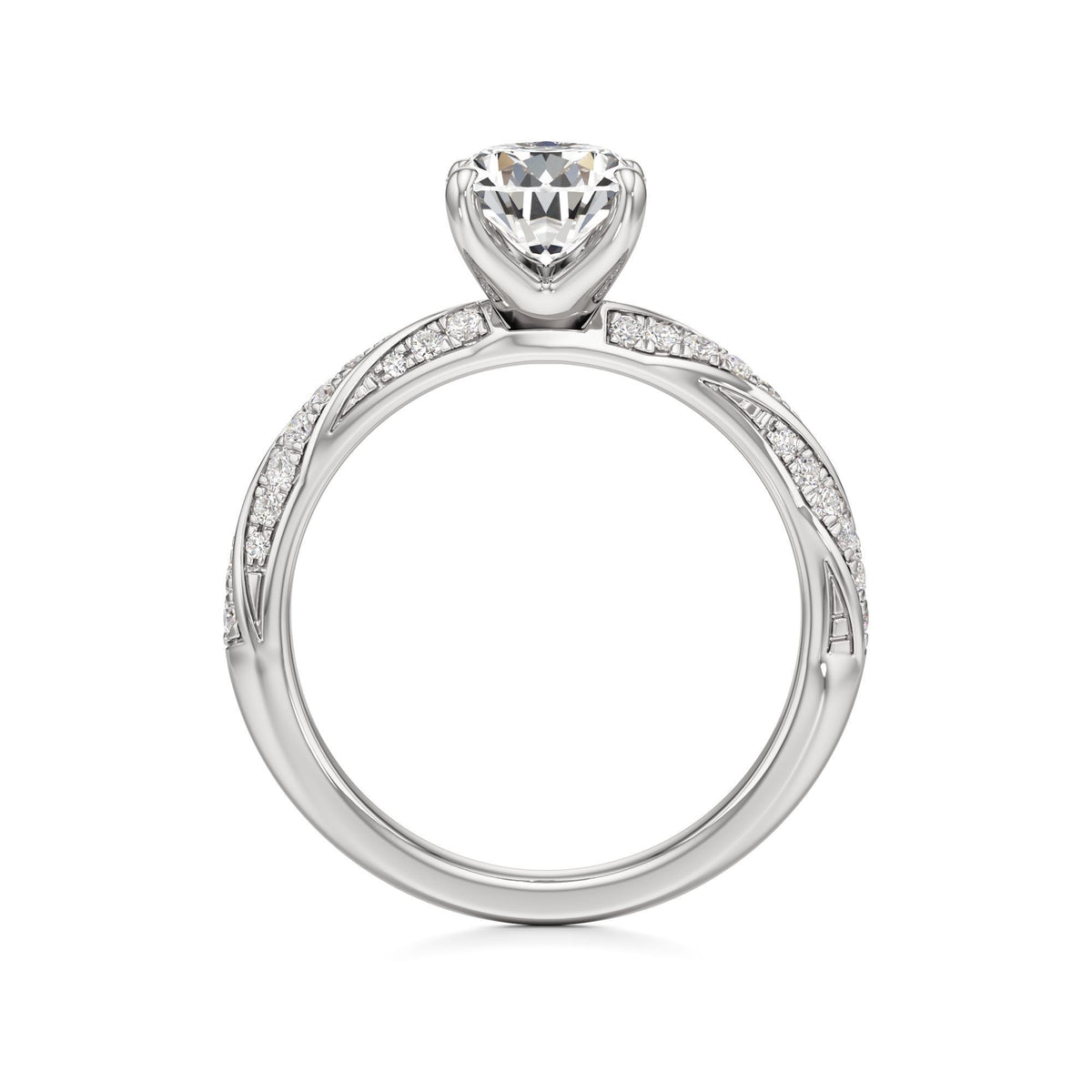 2.00 ct Twisted Pavé Ring, IGI Certified Lab Grown Diamond, Woven Solitaire 2ct White Gold Pear