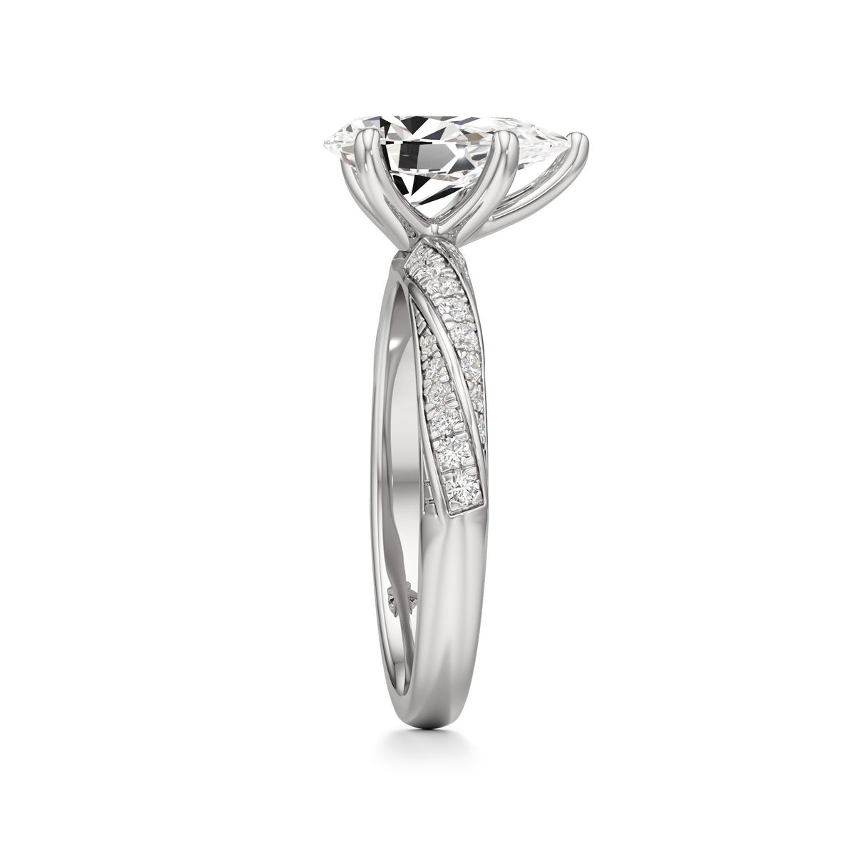 2.00 ct Twisted Pavé Ring, IGI Certified Lab Grown Diamond, Woven Solitaire 2ct White Gold Pear
