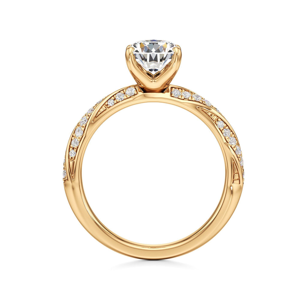 2.00 ct Twisted Pavé Ring, IGI Certified Lab Grown Diamond, Woven Solitaire 2ct Yellow Gold Pear