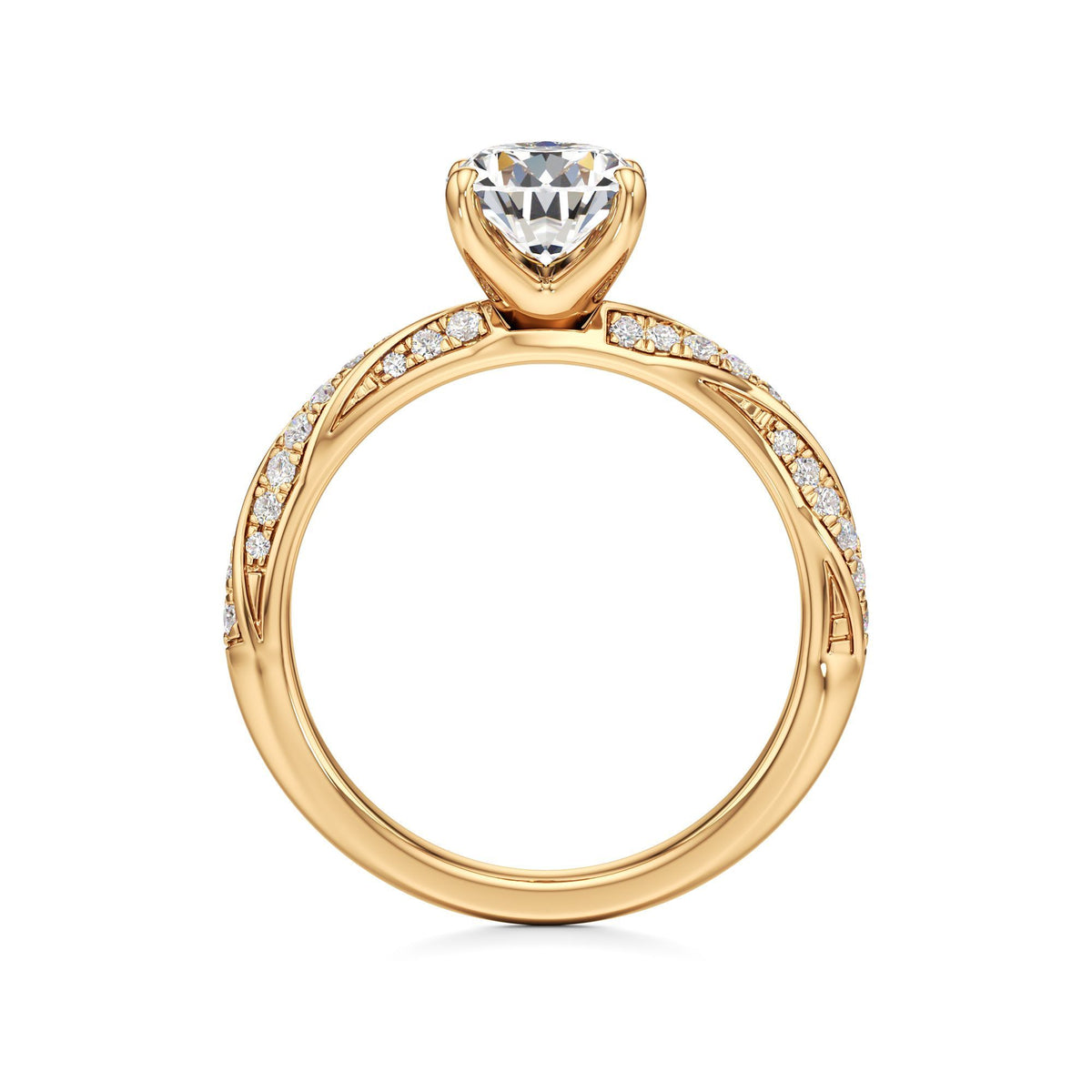 2.00 ct Twisted Pavé Ring, IGI Certified Lab Grown Diamond, Woven Solitaire 2ct Yellow Gold Pear