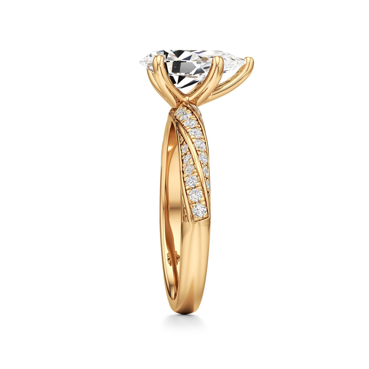 2.00 ct Twisted Pavé Ring, IGI Certified Lab Grown Diamond, Woven Solitaire 2ct Yellow Gold Pear