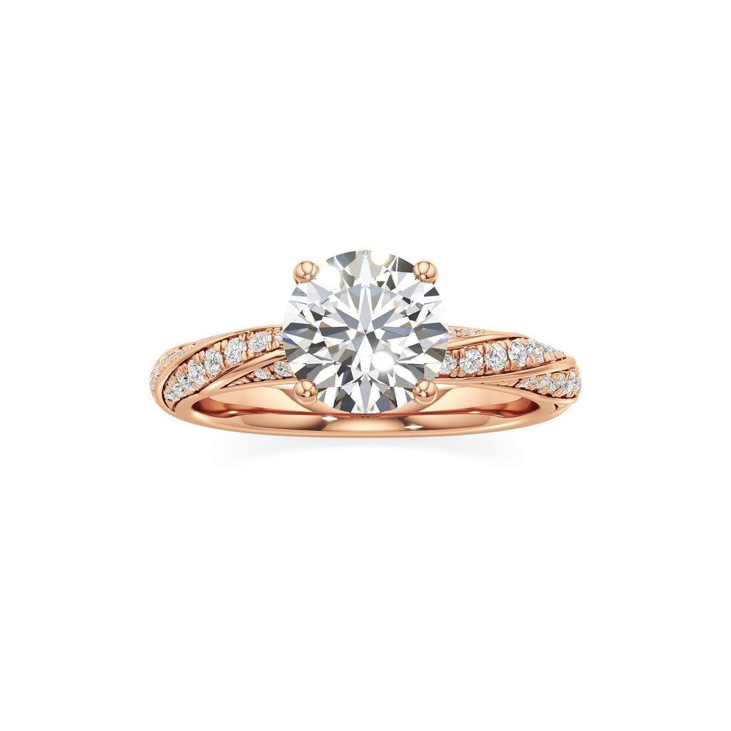 2.00 ct Twisted Pavé Ring, IGI Certified Lab Grown Diamond, Woven Solitaire 2ct Rose Gold Round
