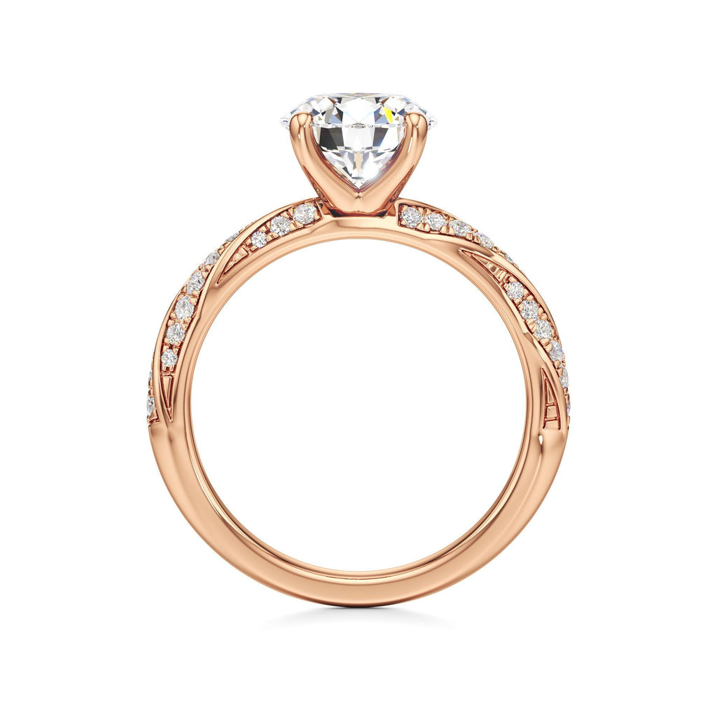 2.00 ct Twisted Pavé Ring, IGI Certified Lab Grown Diamond, Woven Solitaire 2ct Rose Gold Round
