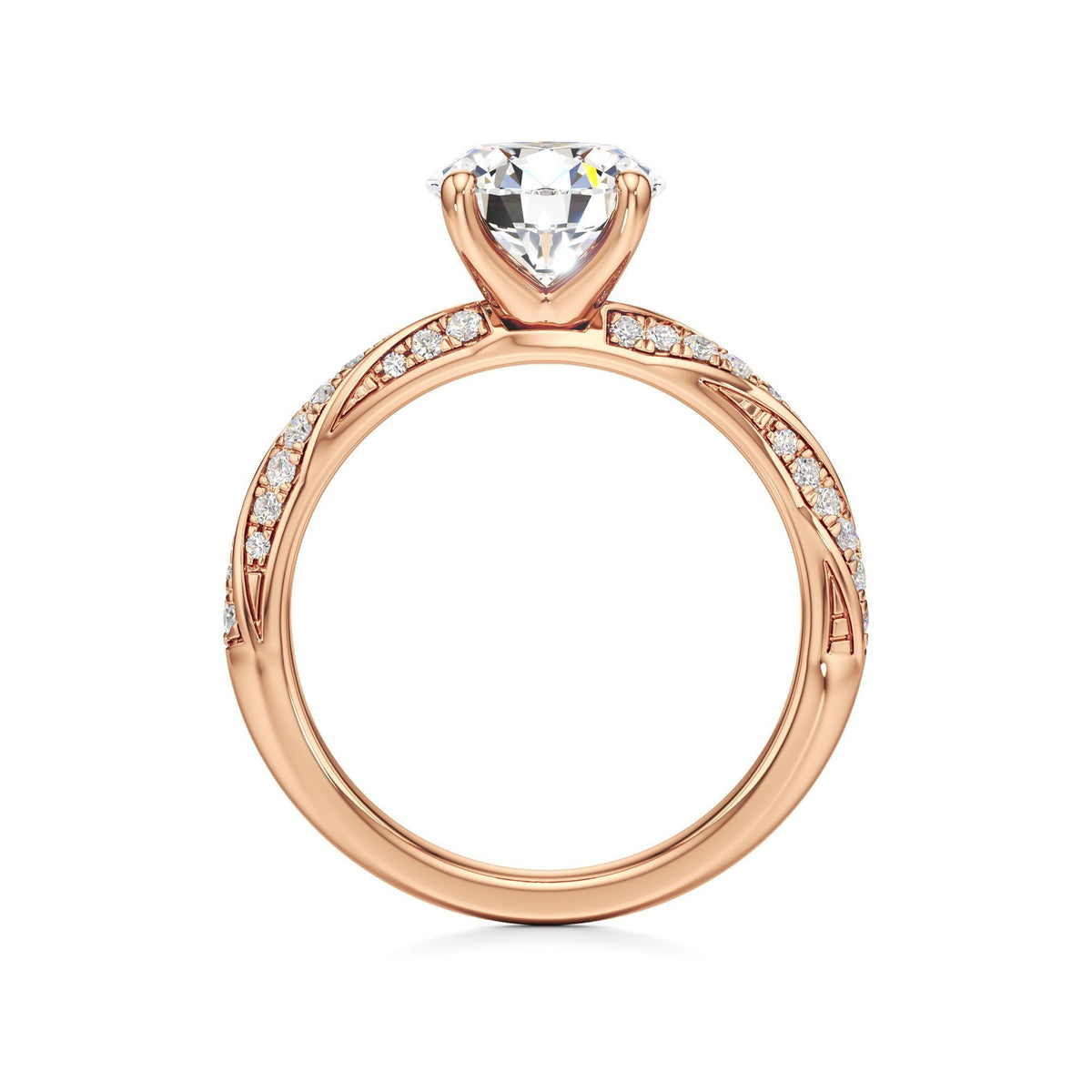 2.00 ct Twisted Pavé Ring, IGI Certified Lab Grown Diamond, Woven Solitaire 2ct Rose Gold Round