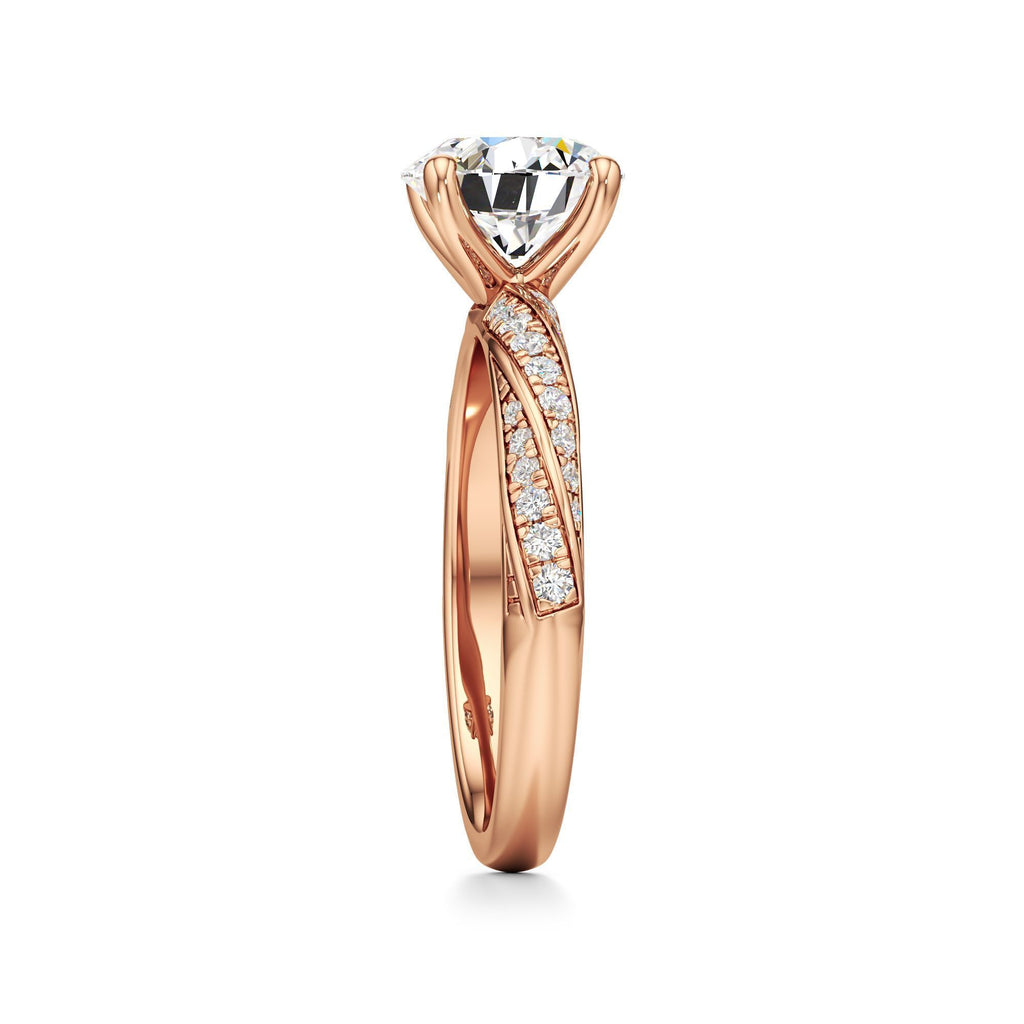 2.00 ct Twisted Pavé Ring, IGI Certified Lab Grown Diamond, Woven Solitaire 2ct Rose Gold Round