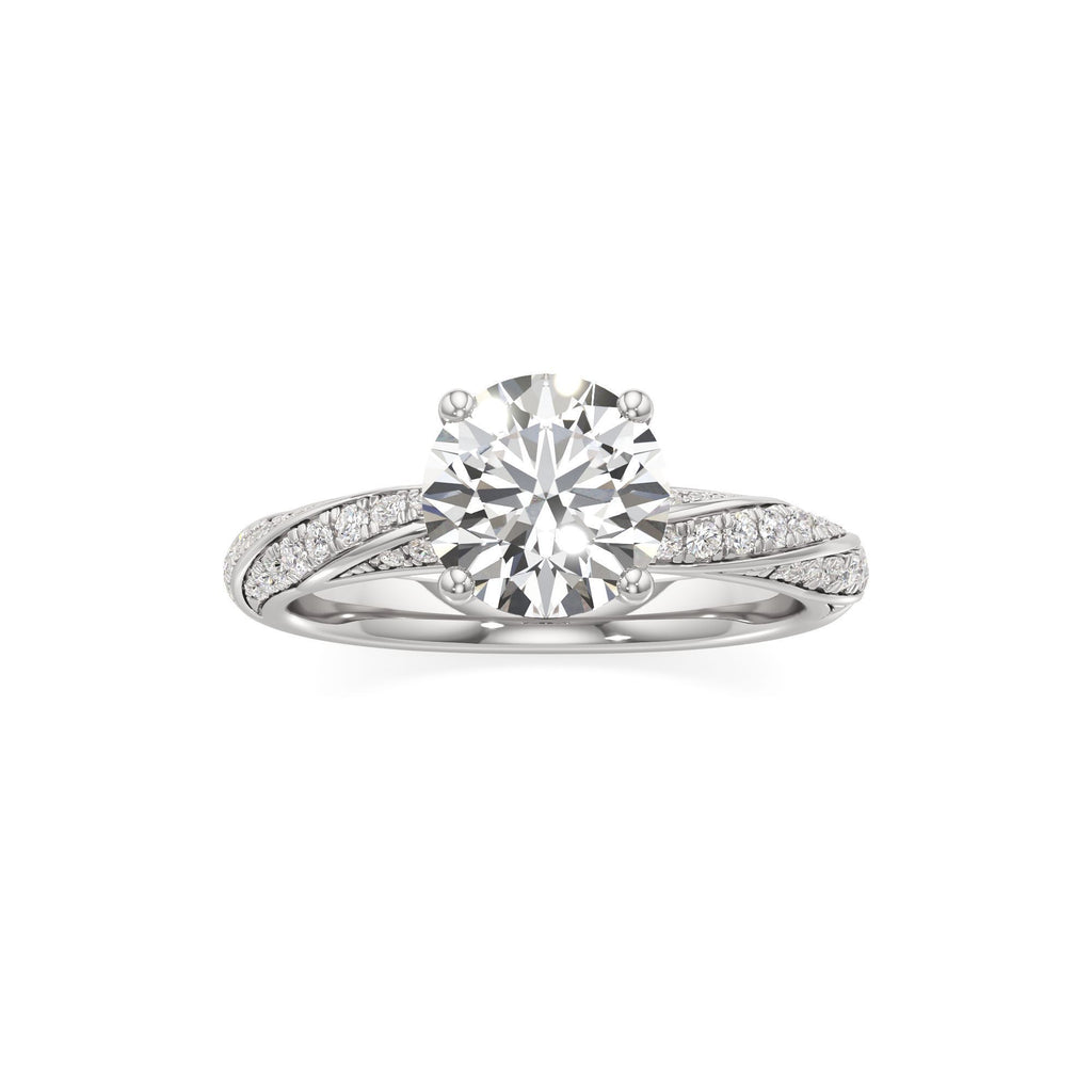 2.00 ct Twisted Pavé Ring, IGI Certified Lab Grown Diamond, Woven Solitaire 2ct White Gold Round