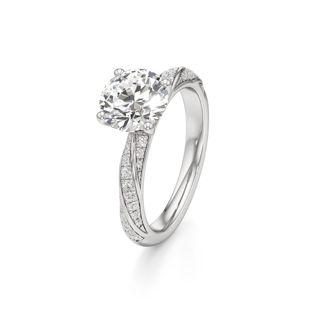 2.00 ct Twisted Pavé Ring, IGI Certified Lab Grown Diamond, Woven Solitaire 2ct White Gold Round