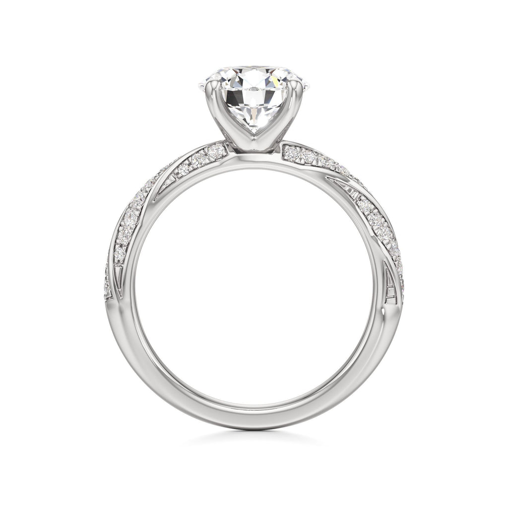 2.00 ct Twisted Pavé Ring, IGI Certified Lab Grown Diamond, Woven Solitaire 2ct White Gold Round