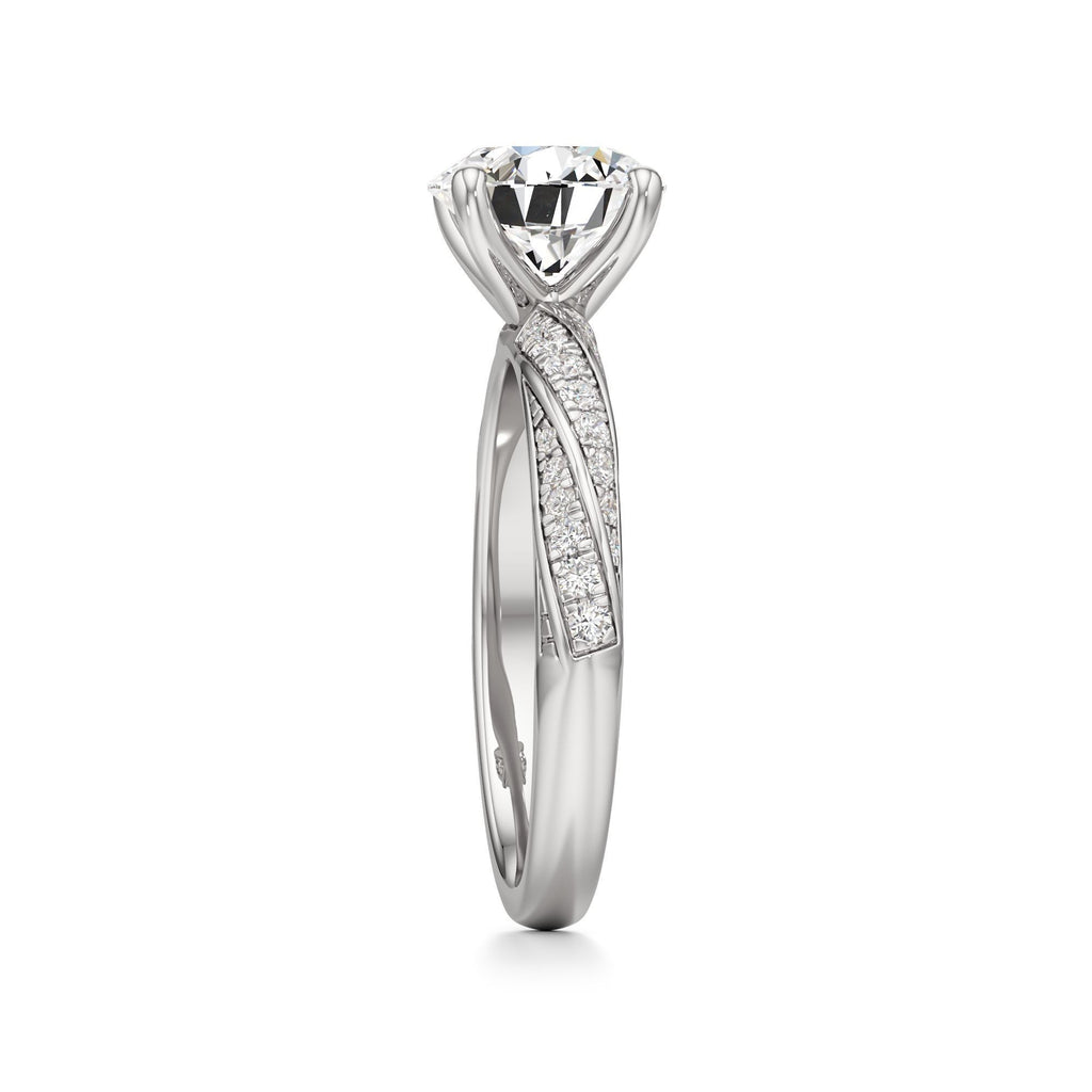 2.00 ct Twisted Pavé Ring, IGI Certified Lab Grown Diamond, Woven Solitaire 2ct White Gold Round