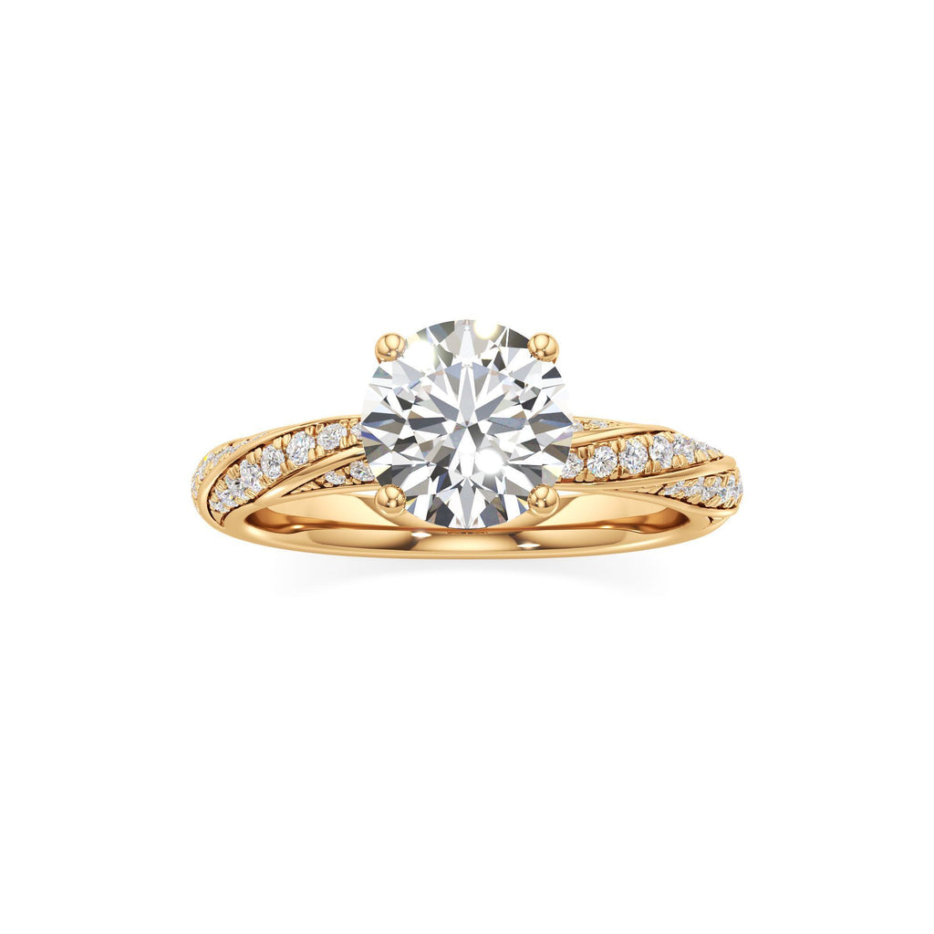 2.00 ct Twisted Pavé Ring, IGI Certified Lab Grown Diamond, Woven Solitaire 2ct Yellow Gold Round