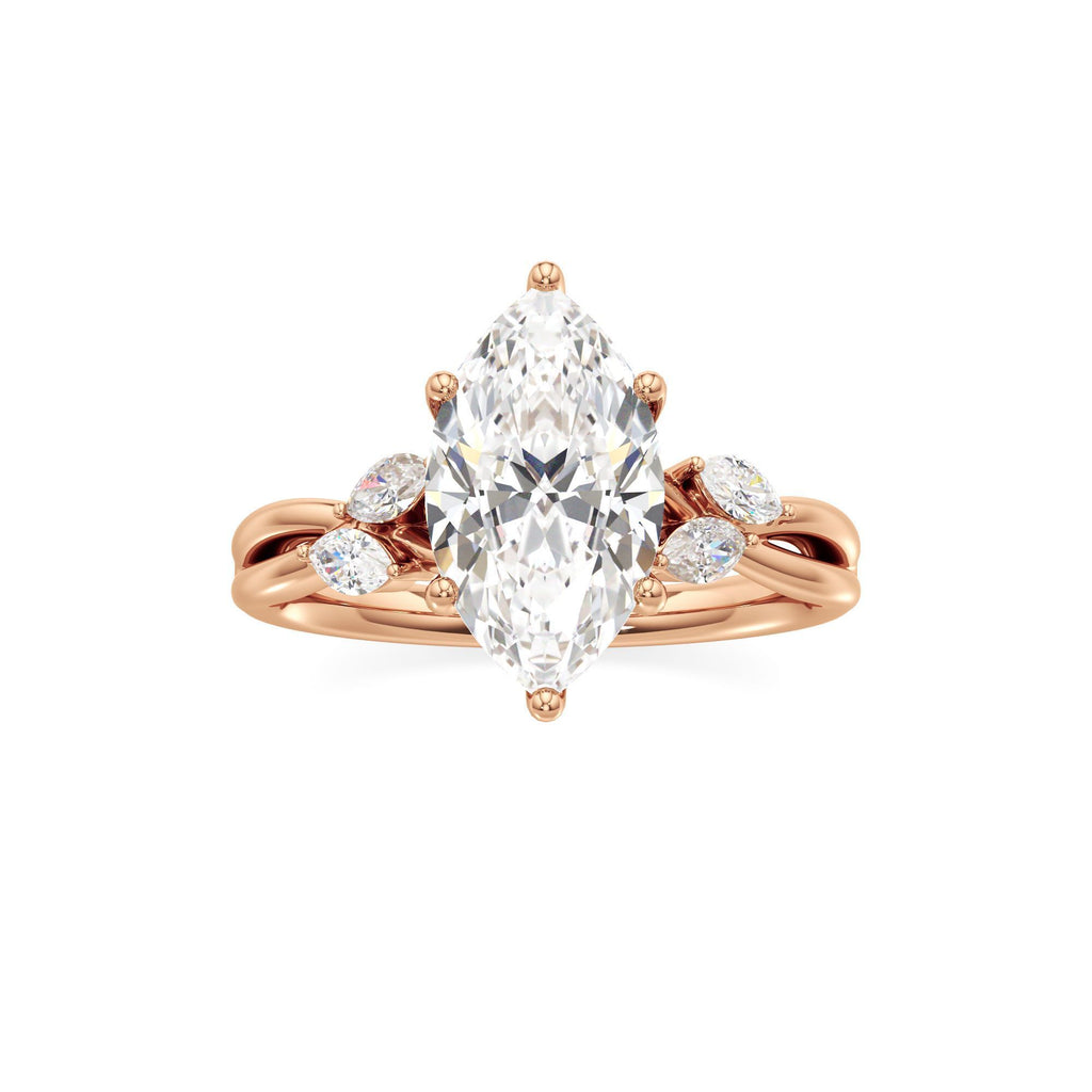 3.00 ct East-West Floral Ring, IGI Certified Lab Grown Diamond, Split Shank Solitaire 3ct Rose Gold Marquise