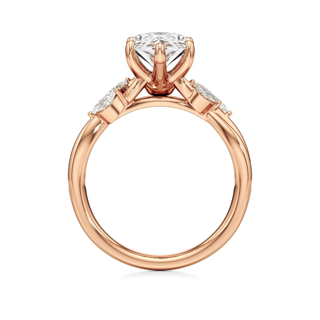3.00 ct East-West Floral Ring, IGI Certified Lab Grown Diamond, Split Shank Solitaire 3ct Rose Gold Marquise