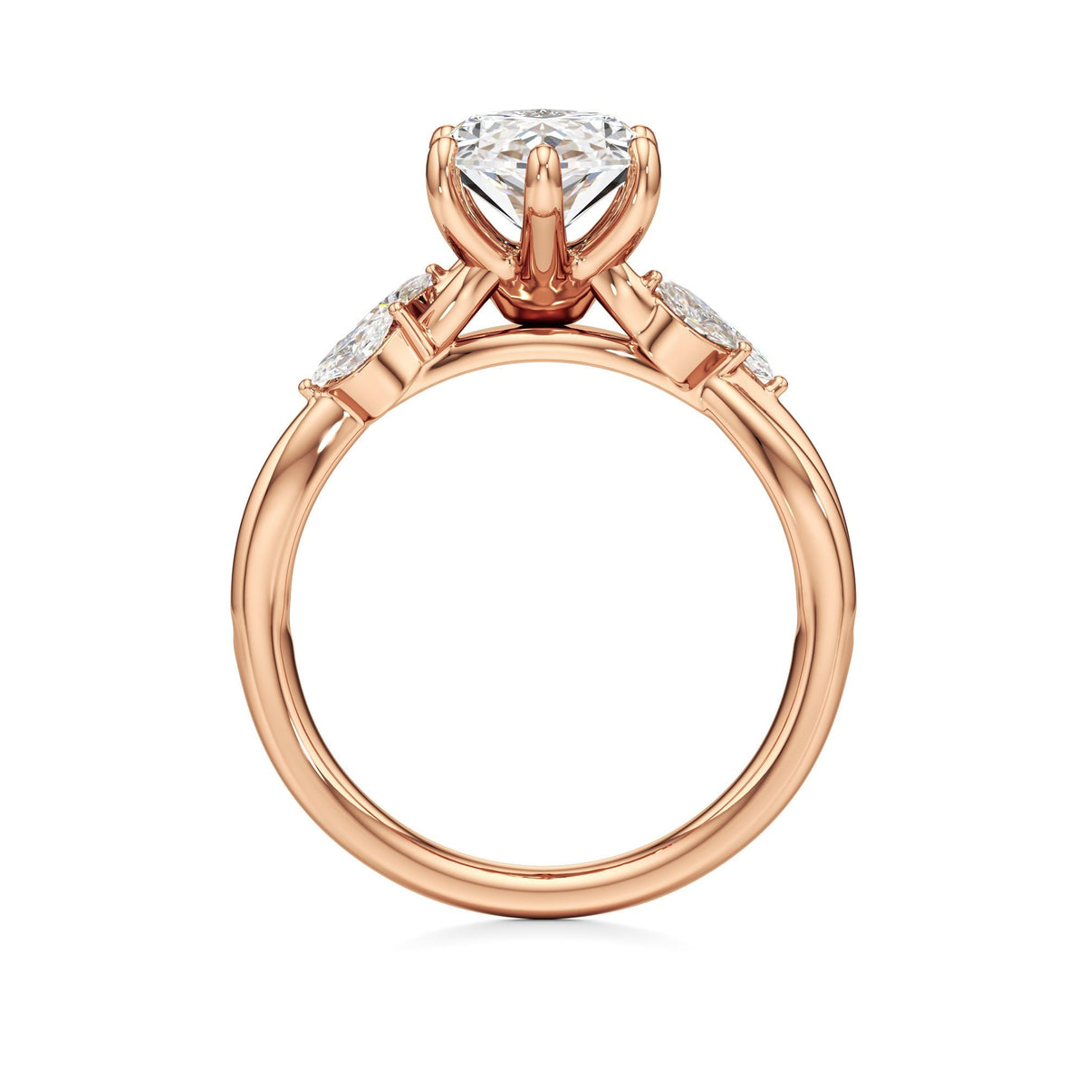3.00 ct East-West Floral Ring, IGI Certified Lab Grown Diamond, Split Shank Solitaire 3ct Rose Gold Marquise