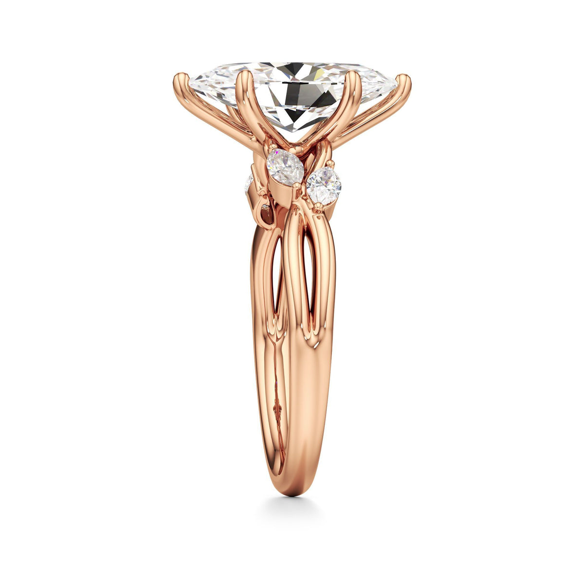 3.00 ct East-West Floral Ring, IGI Certified Lab Grown Diamond, Split Shank Solitaire 3ct Rose Gold Marquise