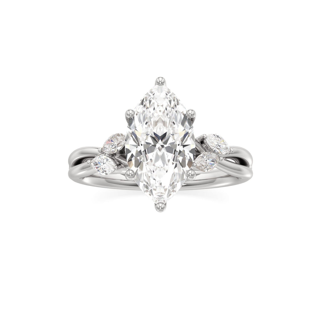 3.00 ct East-West Floral Ring, IGI Certified Lab Grown Diamond, Split Shank Solitaire 3ct White Gold Marquise