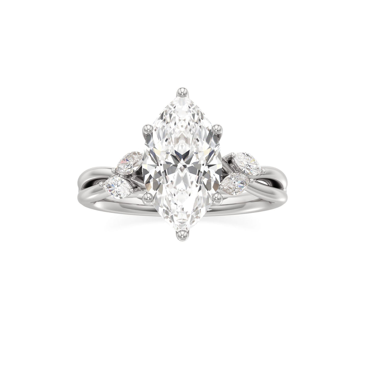 3.00 ct East-West Floral Ring, IGI Certified Lab Grown Diamond, Split Shank Solitaire 3ct White Gold Marquise