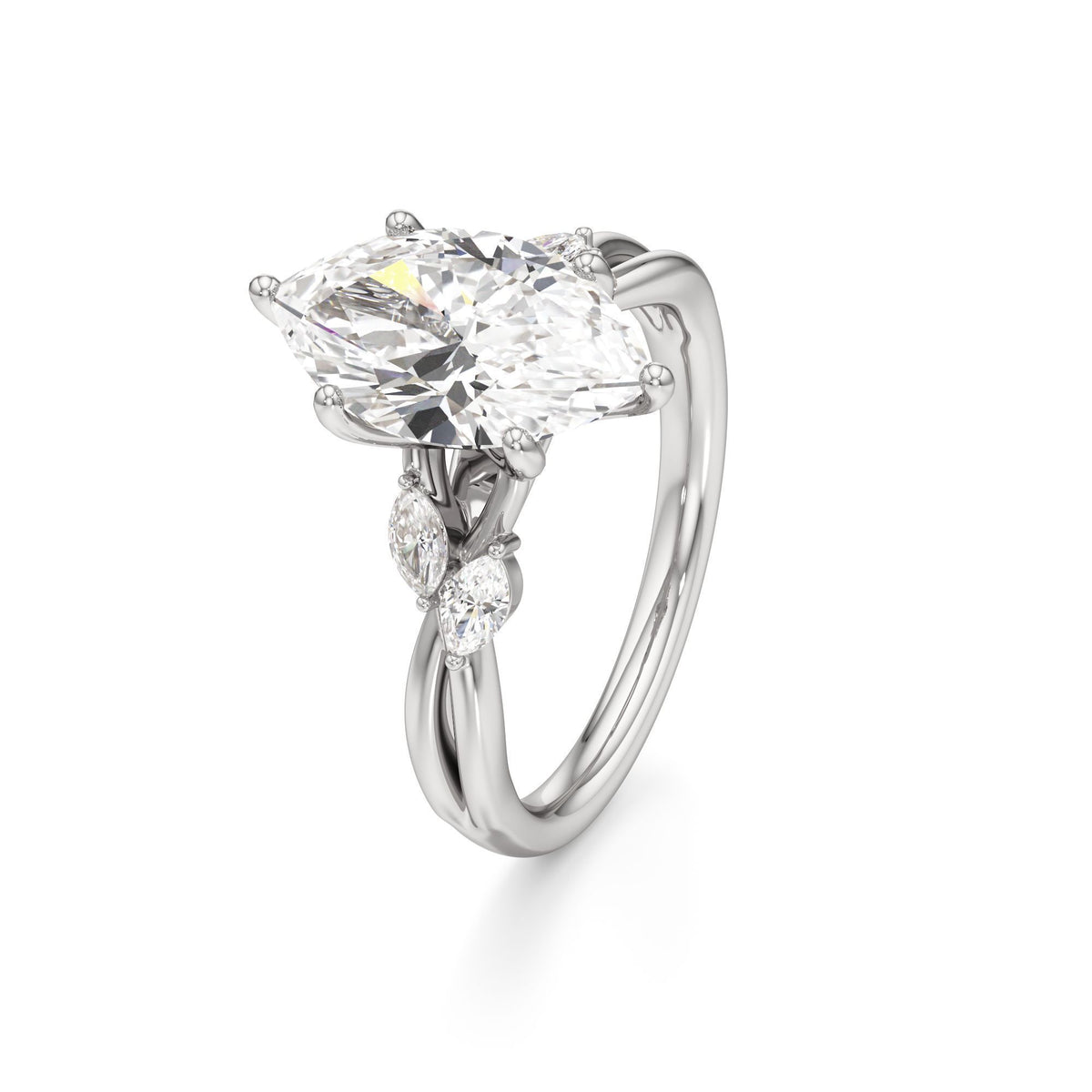 3.00 ct East-West Floral Ring, IGI Certified Lab Grown Diamond, Split Shank Solitaire 3ct White Gold Marquise