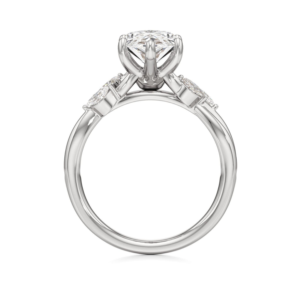 3.00 ct East-West Floral Ring, IGI Certified Lab Grown Diamond, Split Shank Solitaire 3ct White Gold Marquise