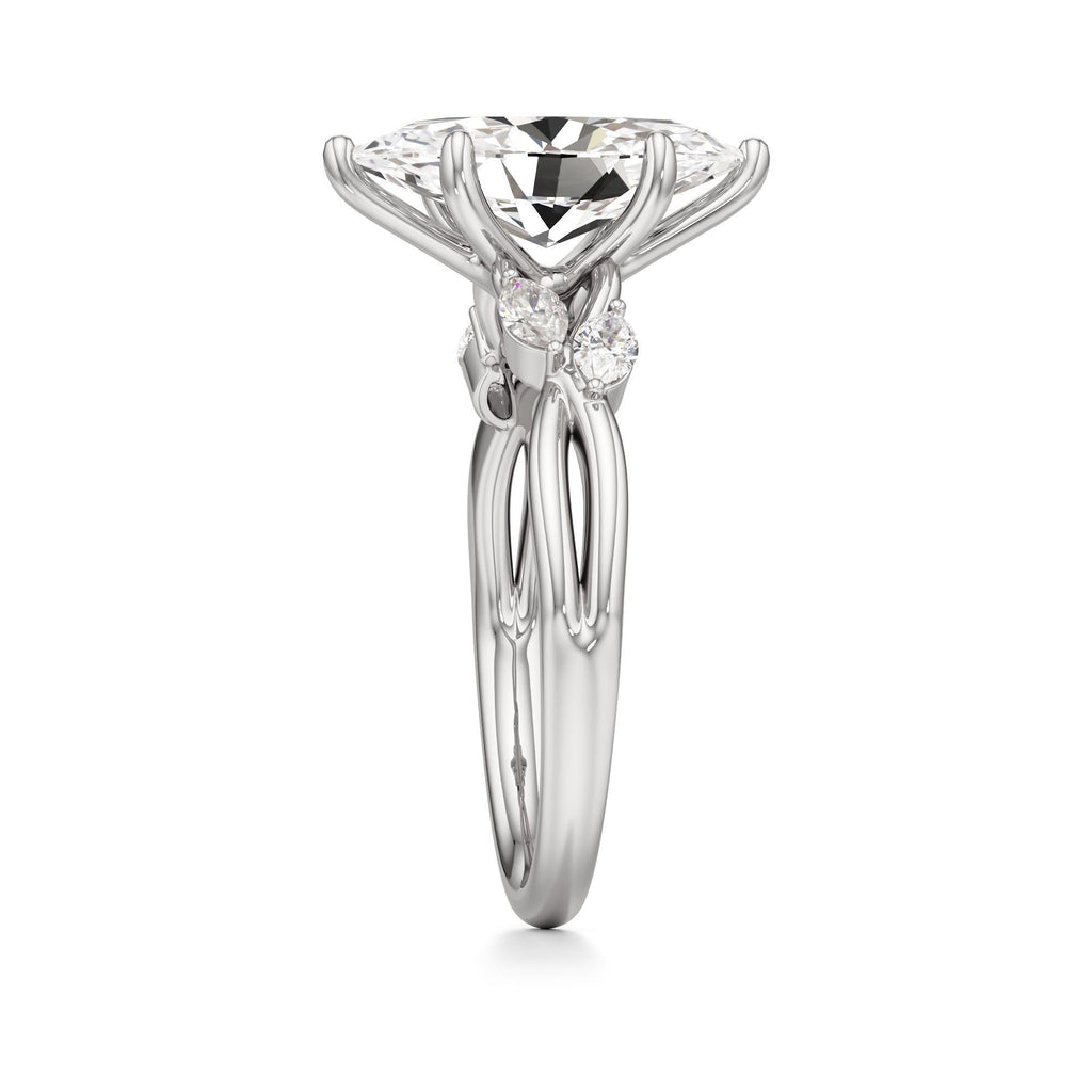 3.00 ct East-West Floral Ring, IGI Certified Lab Grown Diamond, Split Shank Solitaire 3ct White Gold Marquise