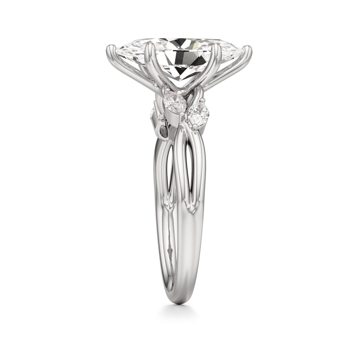3.00 ct East-West Floral Ring, IGI Certified Lab Grown Diamond, Split Shank Solitaire 3ct White Gold Marquise