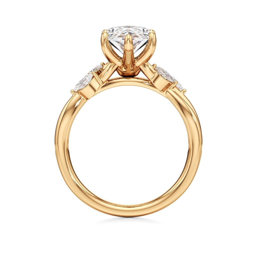 3.00 ct East-West Floral Ring, IGI Certified Lab Grown Diamond, Split Shank Solitaire 3ct Yellow Gold Marquise