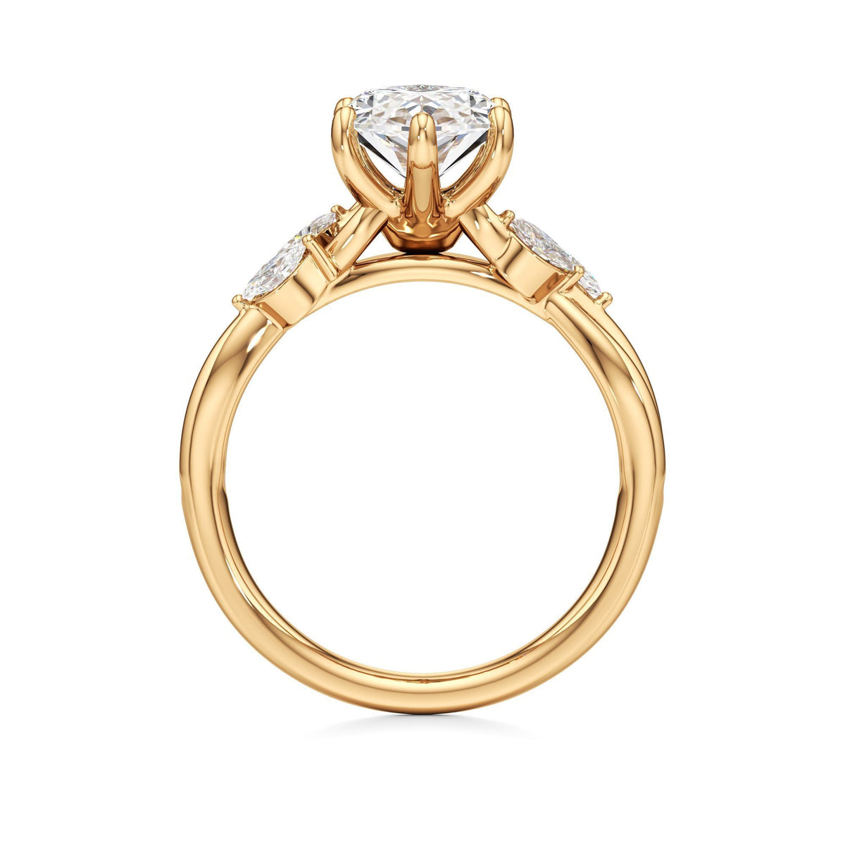 3.00 ct East-West Floral Ring, IGI Certified Lab Grown Diamond, Split Shank Solitaire 3ct Yellow Gold Marquise