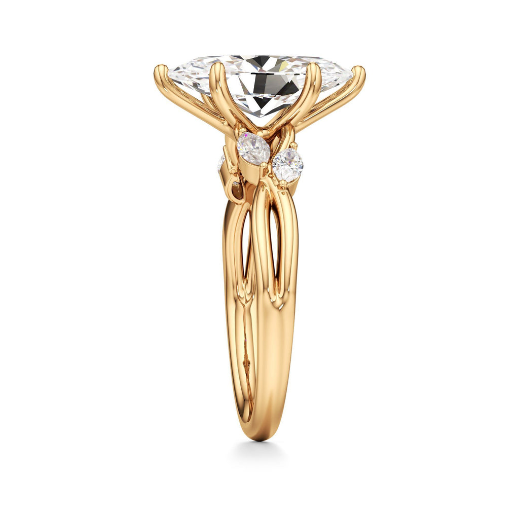 3.00 ct East-West Floral Ring, IGI Certified Lab Grown Diamond, Split Shank Solitaire 3ct Yellow Gold Marquise