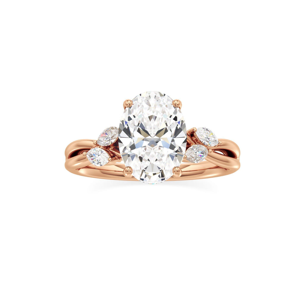 3.00 ct East-West Floral Ring, IGI Certified Lab Grown Diamond, Split Shank Solitaire 3ct Rose Gold Oval