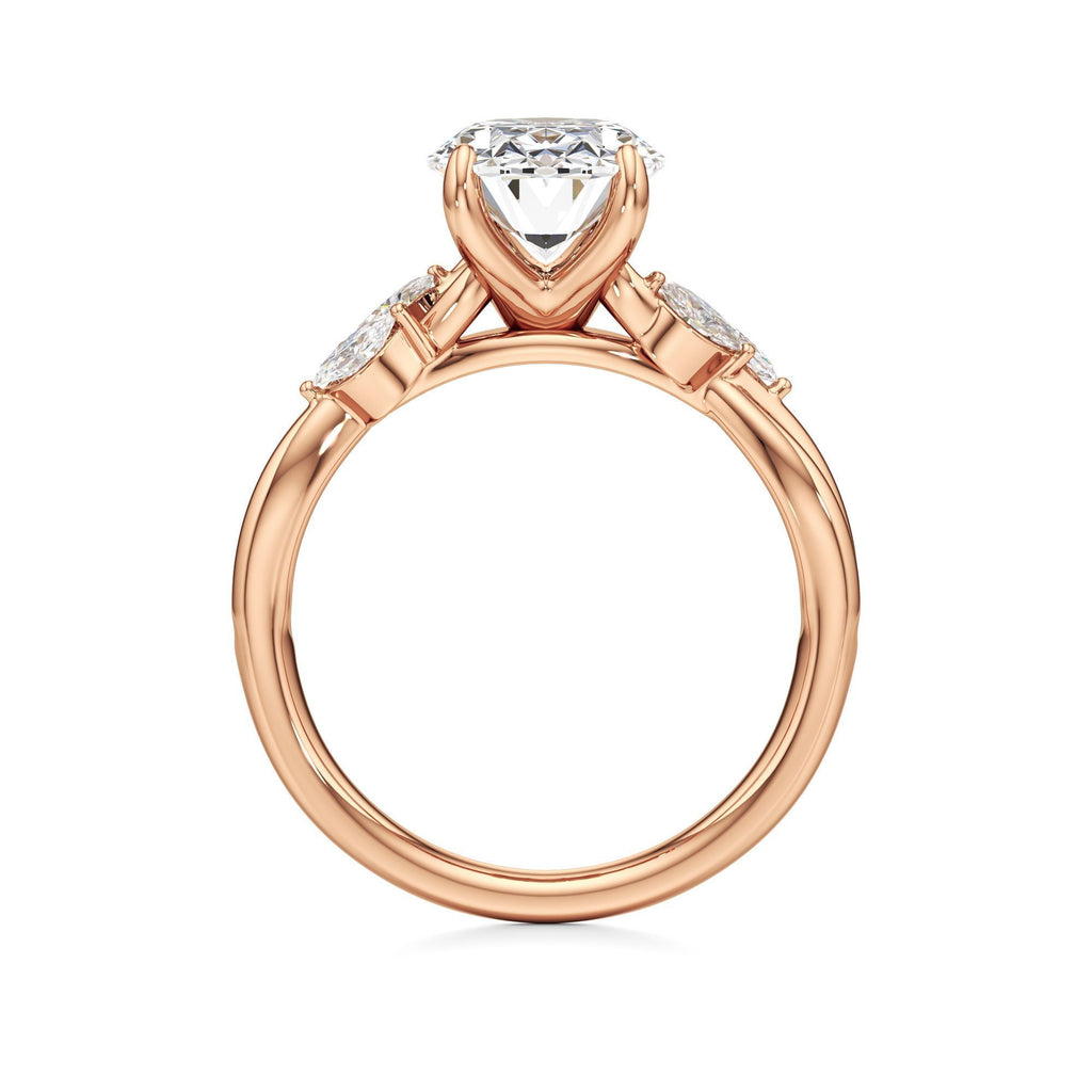 3.00 ct East-West Floral Ring, IGI Certified Lab Grown Diamond, Split Shank Solitaire 3ct Rose Gold Oval