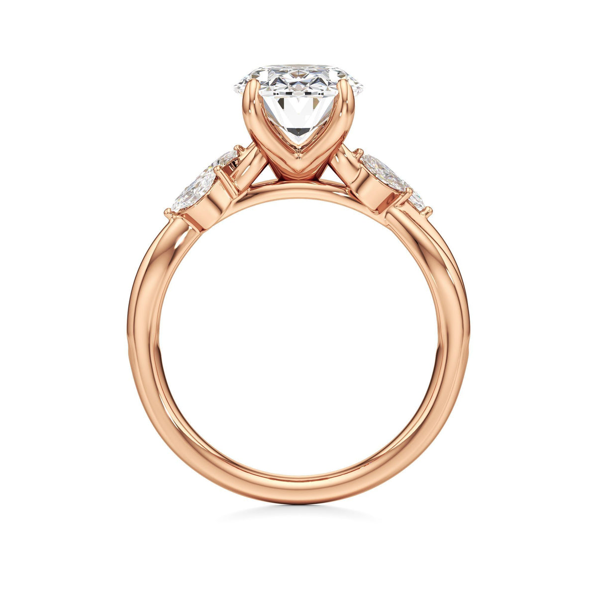 3.00 ct East-West Floral Ring, IGI Certified Lab Grown Diamond, Split Shank Solitaire 3ct Rose Gold Oval