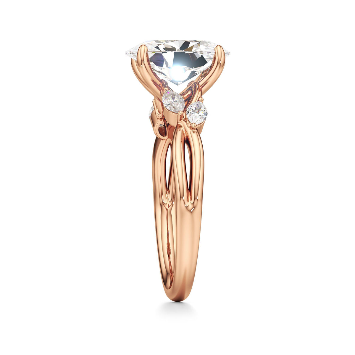 3.00 ct East-West Floral Ring, IGI Certified Lab Grown Diamond, Split Shank Solitaire 3ct Rose Gold Oval