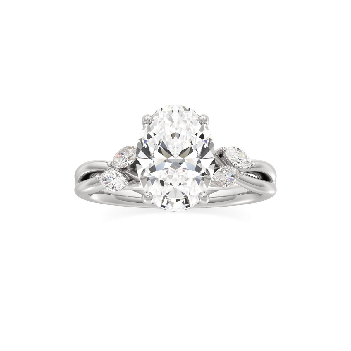 3.00 ct East-West Floral Ring, IGI Certified Lab Grown Diamond, Split Shank Solitaire 3ct White Gold Oval