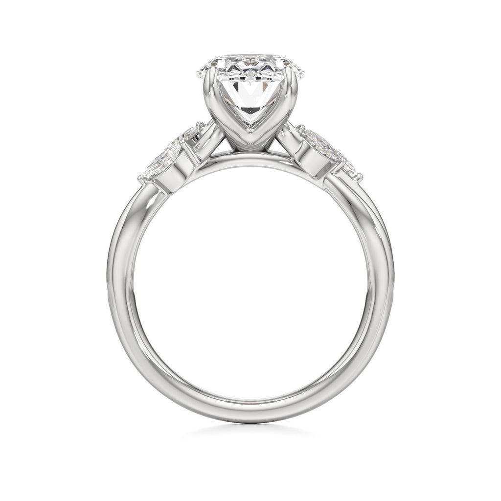 3.00 ct East-West Floral Ring, IGI Certified Lab Grown Diamond, Split Shank Solitaire 3ct White Gold Oval