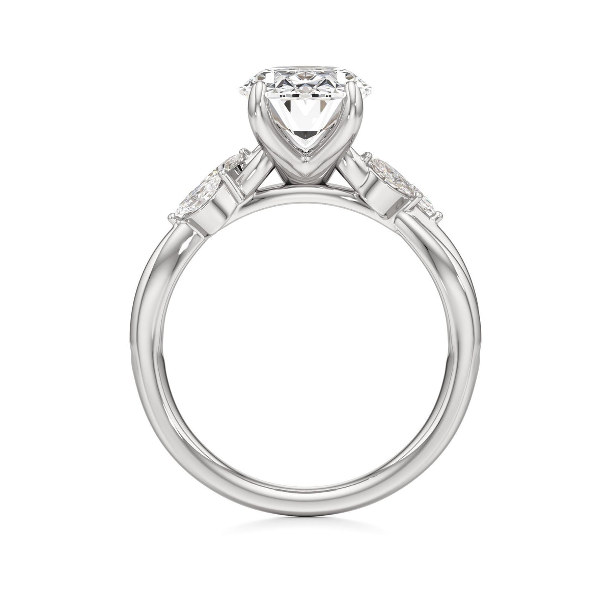 3.00 ct East-West Floral Ring, IGI Certified Lab Grown Diamond, Split Shank Solitaire 3ct White Gold Oval