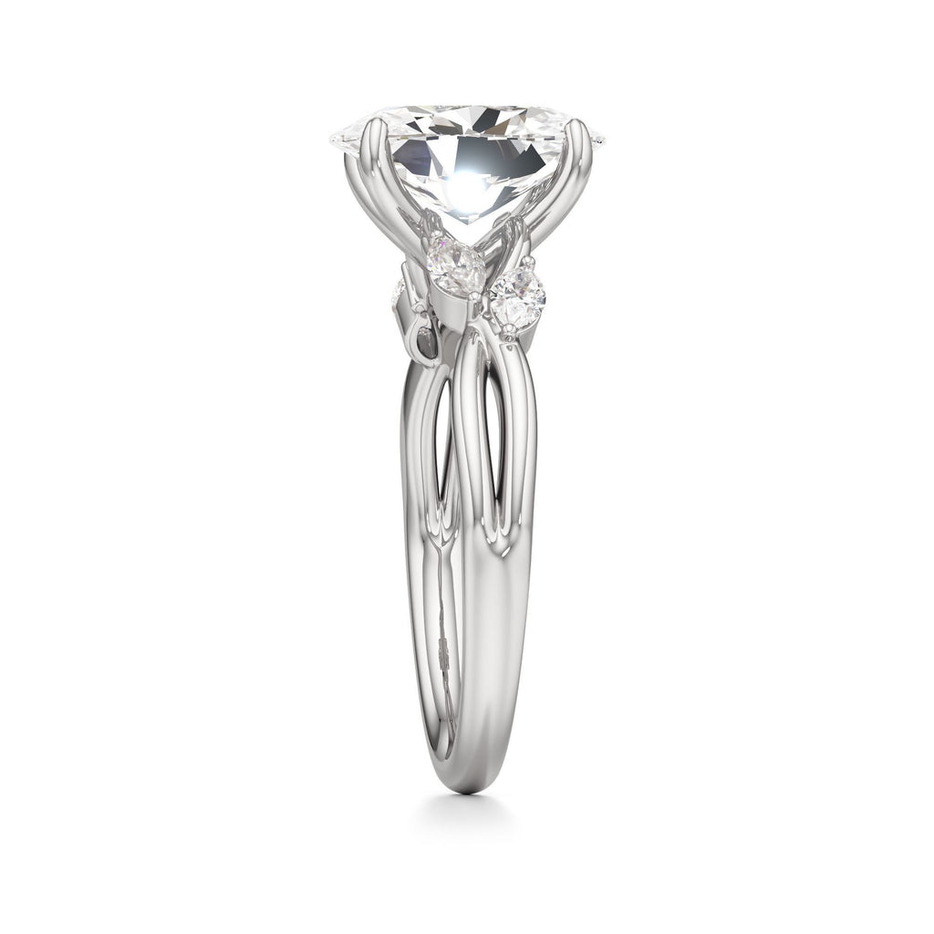 3.00 ct East-West Floral Ring, IGI Certified Lab Grown Diamond, Split Shank Solitaire 3ct White Gold Oval
